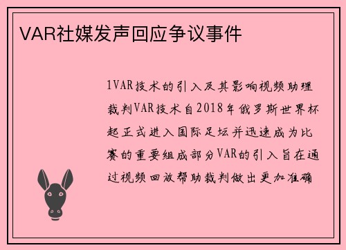 VAR社媒发声回应争议事件